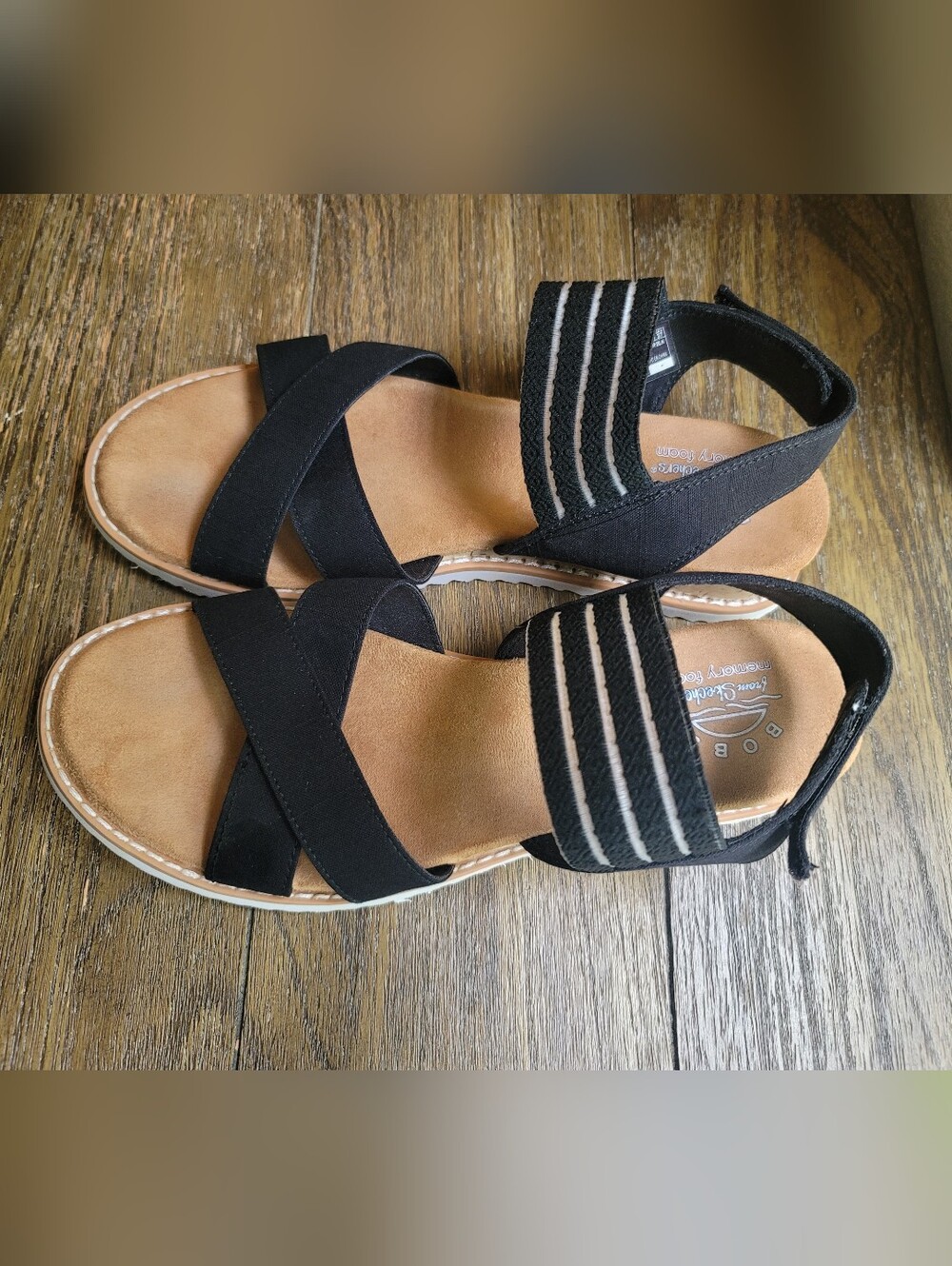 BOBS Skechers Black Cross-Strap Elastic Comfort Sandals